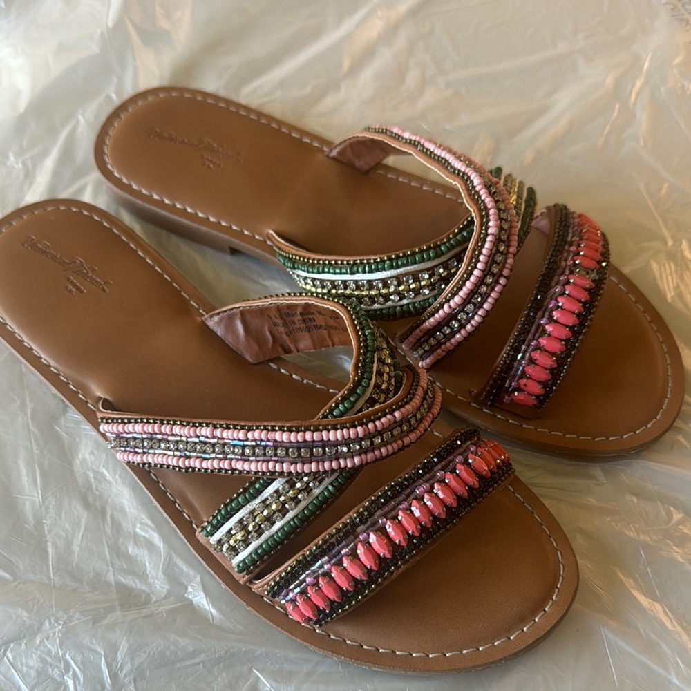Universal Thread Pink and Green Beaded Sandals